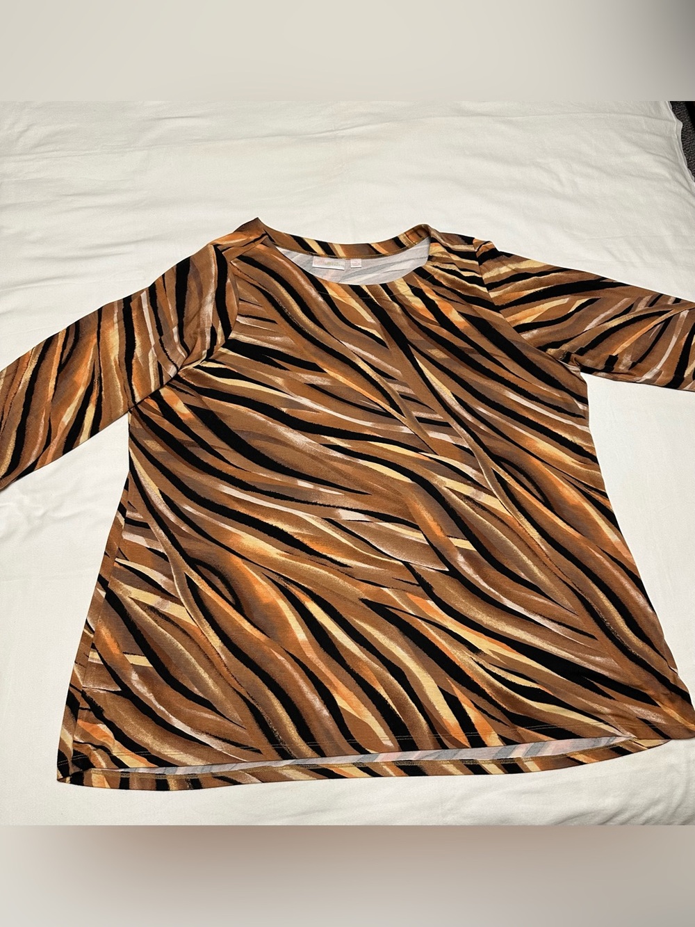 Belle by Kim Gravel Brown Black Tan Tiger-Stripe Tunic